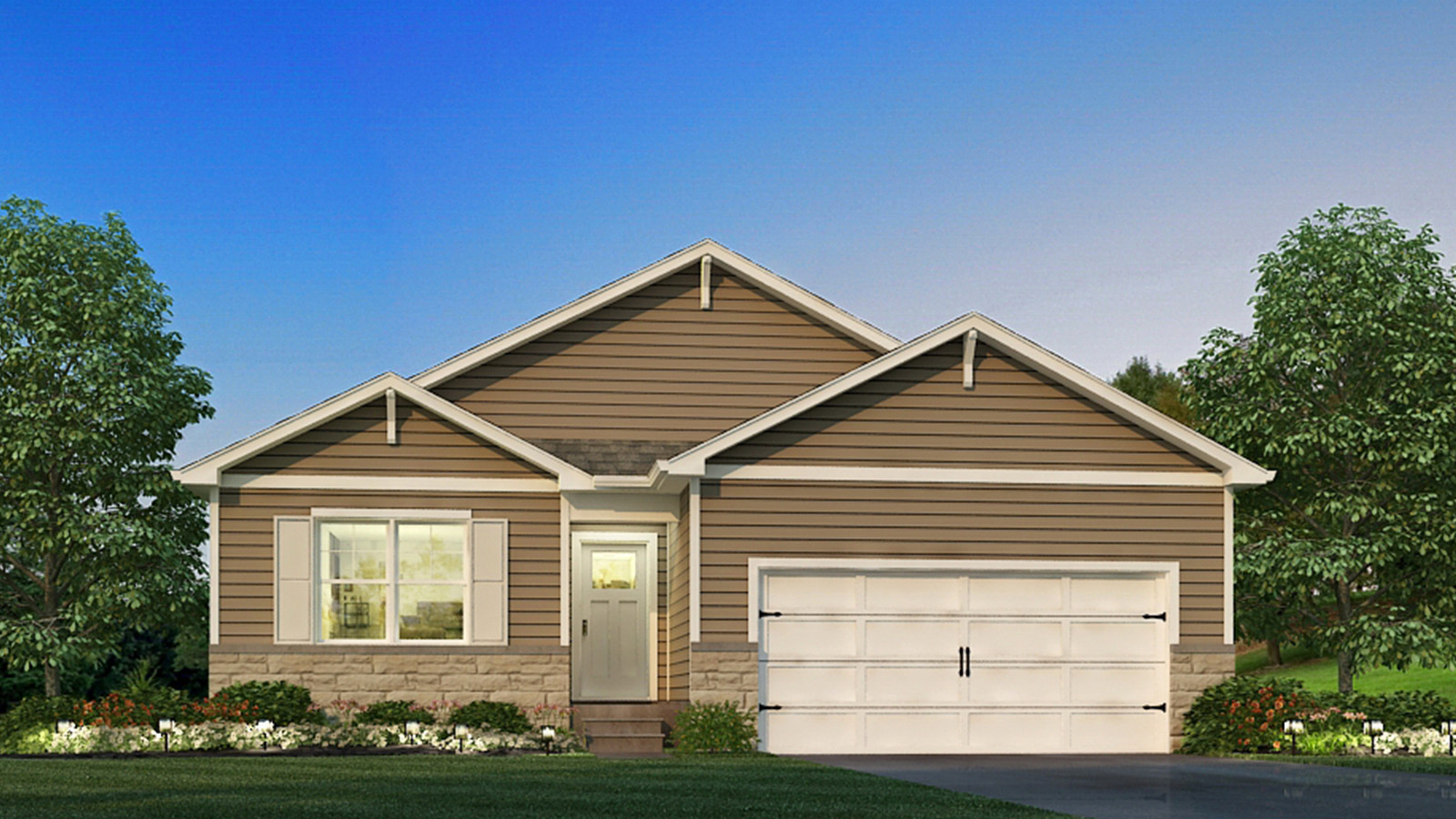 One story, single family home with attached garage.