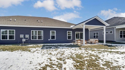 single story duplex with covered patio rear exterior
