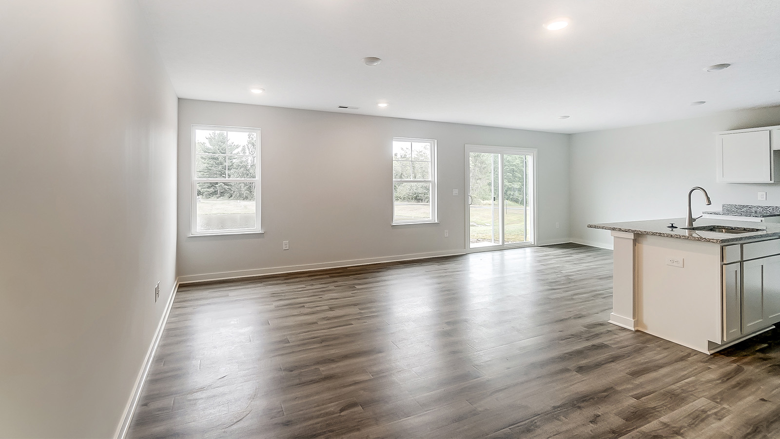 great room and kitchen island