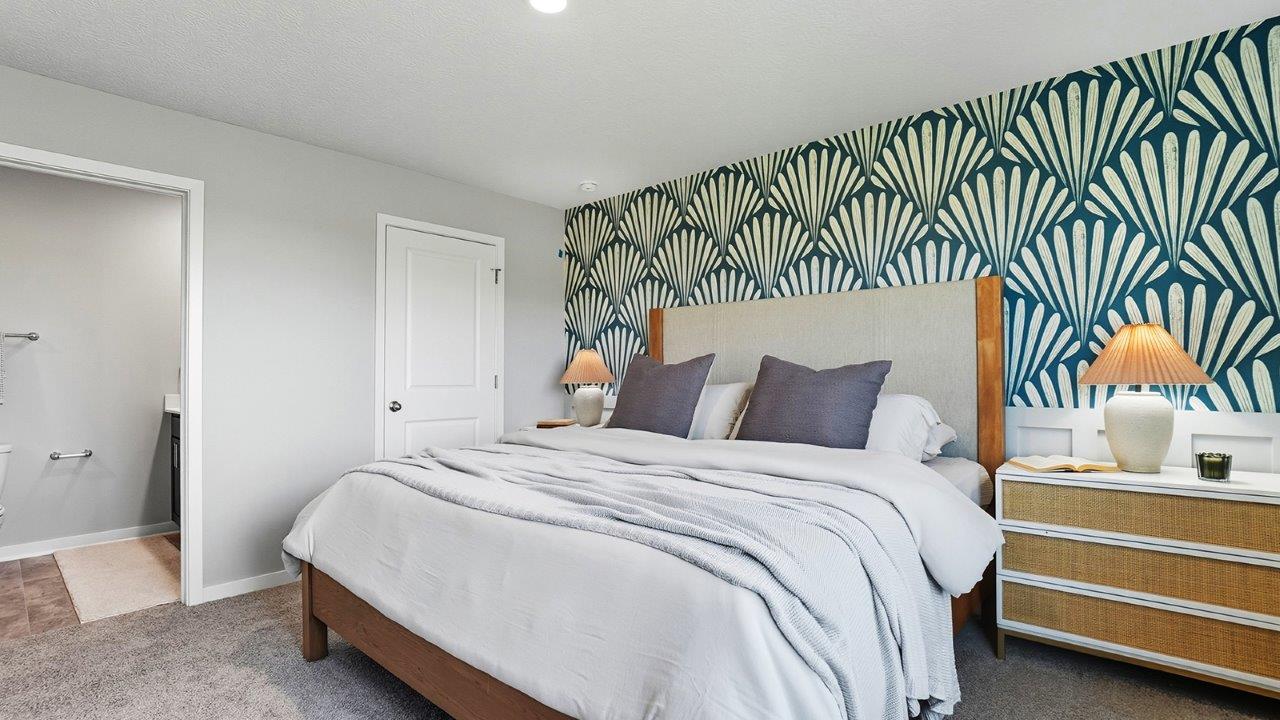 Freeport Primary Bedroom w/ fun, graphic wallpaper