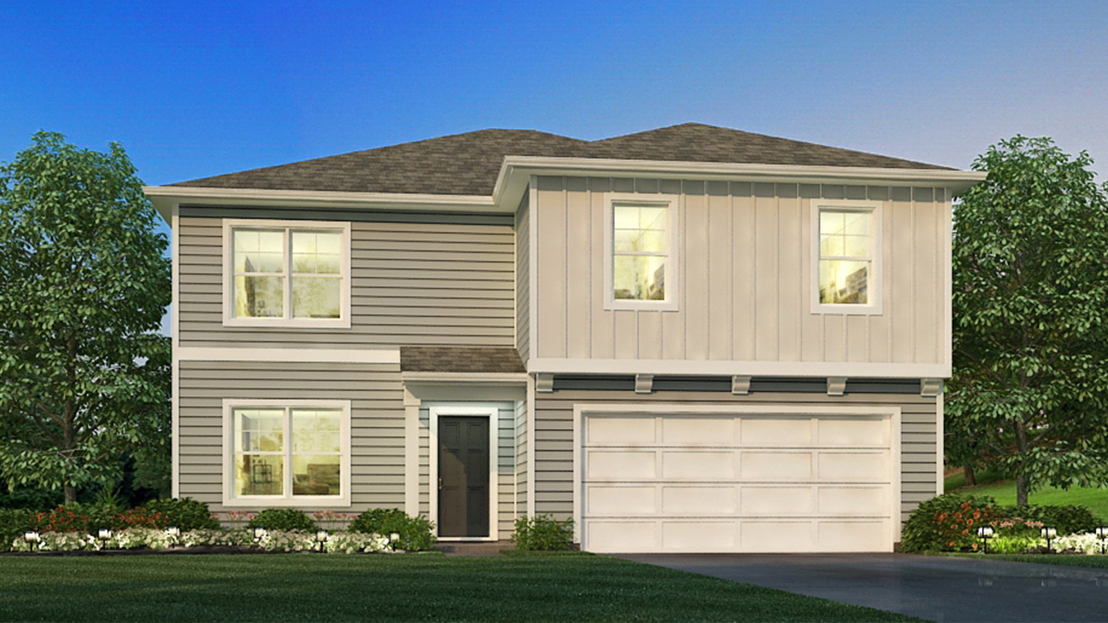 The Henley Plan, Columbus, OH, Lansdown Farms By D.R. Horton two-story 5-bedroom, 3-bath, two-car garage, grass front