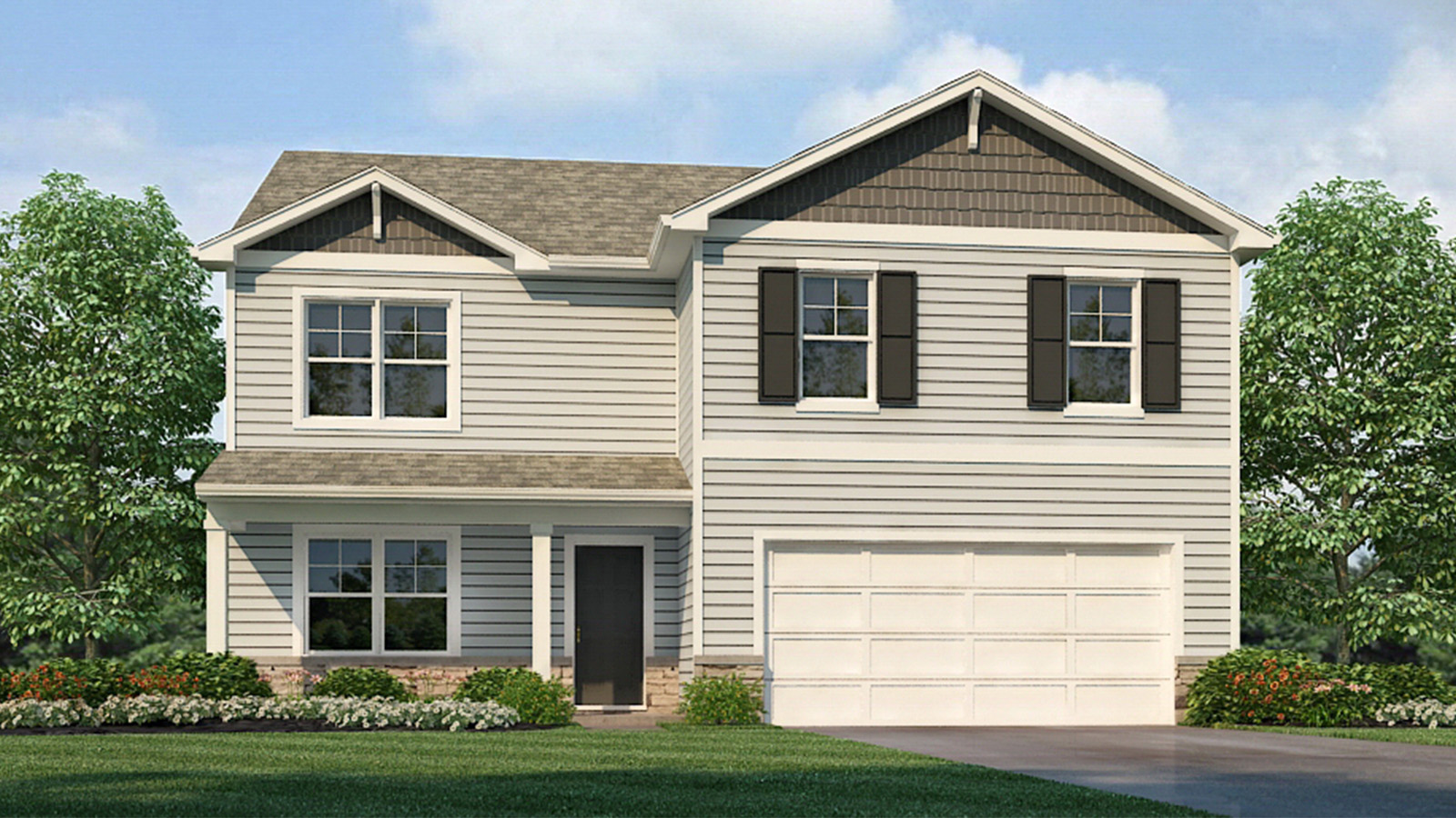 Henley B rendering, Columbus, OH, Lansdown Farms By D.R. Horton two-story 5-bedroom, 3-bath, two-car garage, green grass