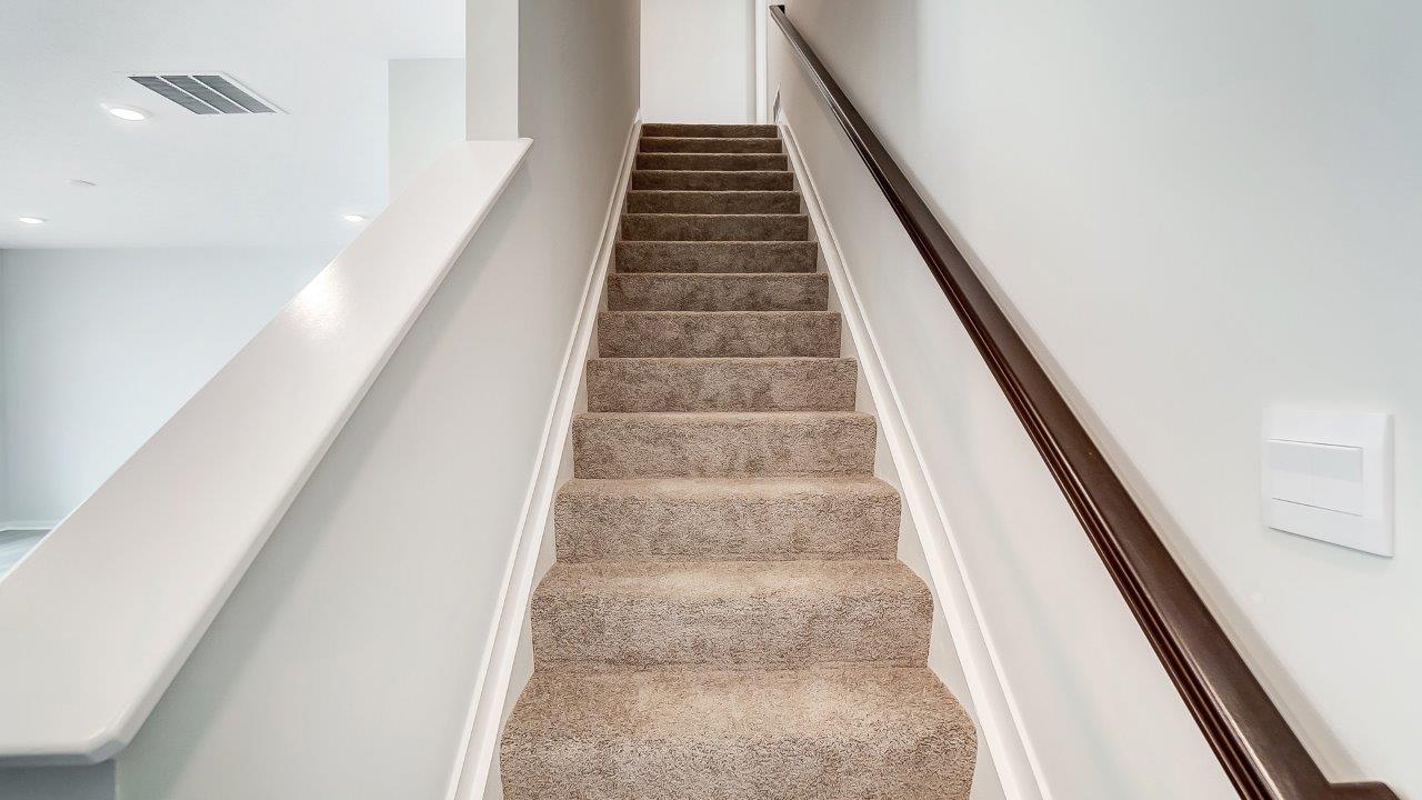 View of the stairway from the bottom of the stairs.