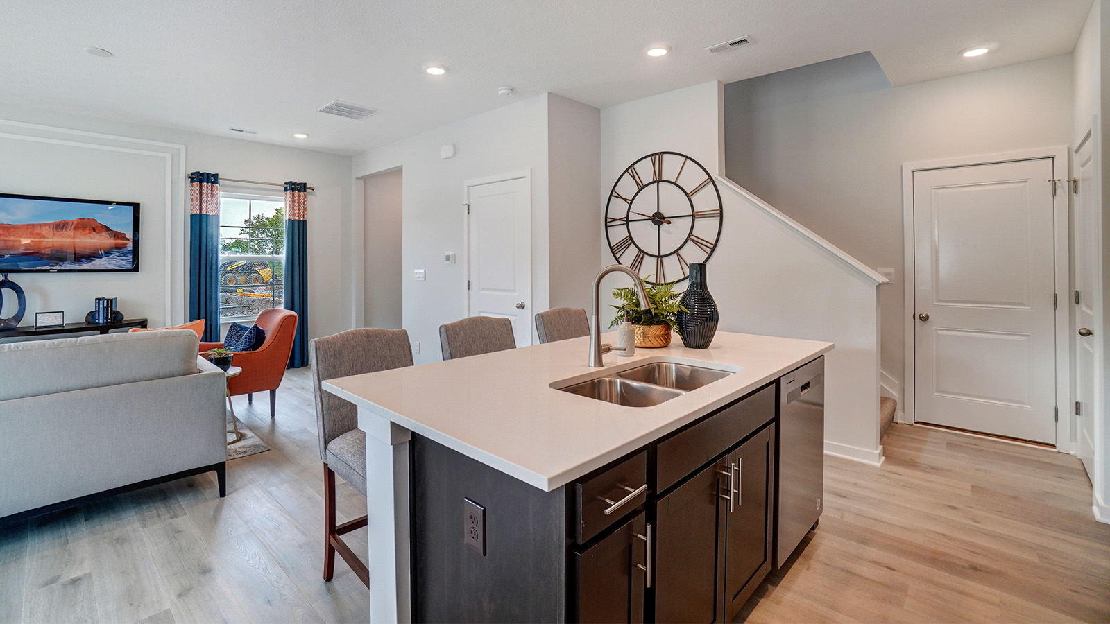 built in island with barstools