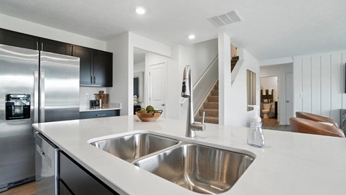 built in island with stainless steel split sink