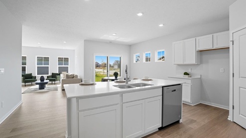 kitchen island and great room