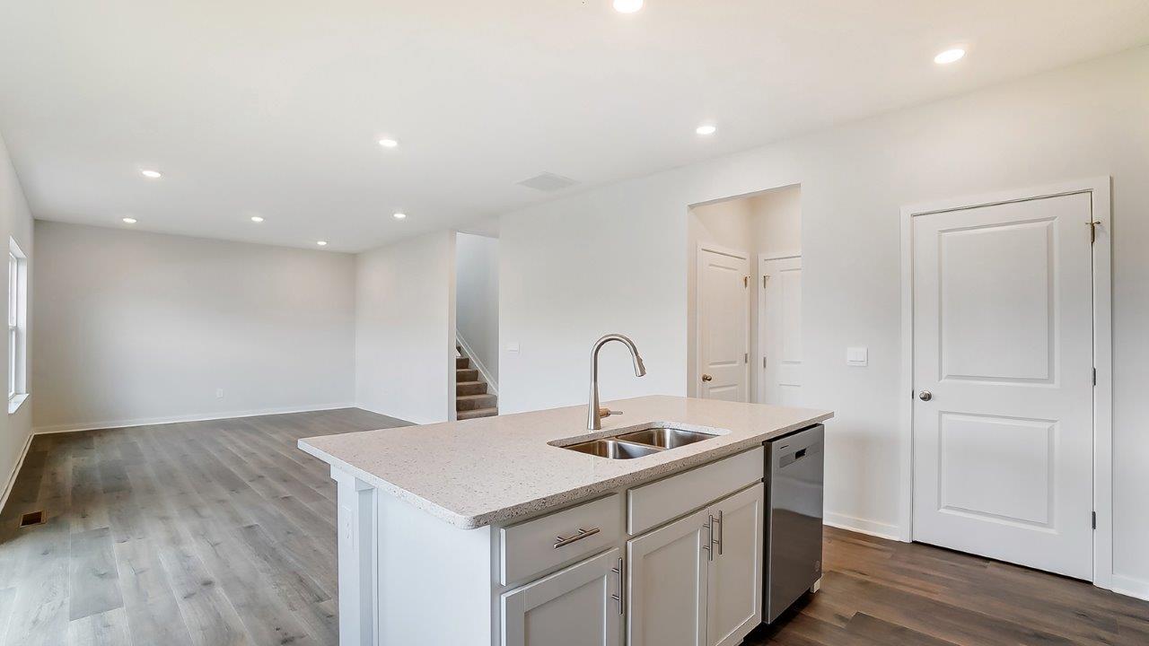 kitchen island and great room