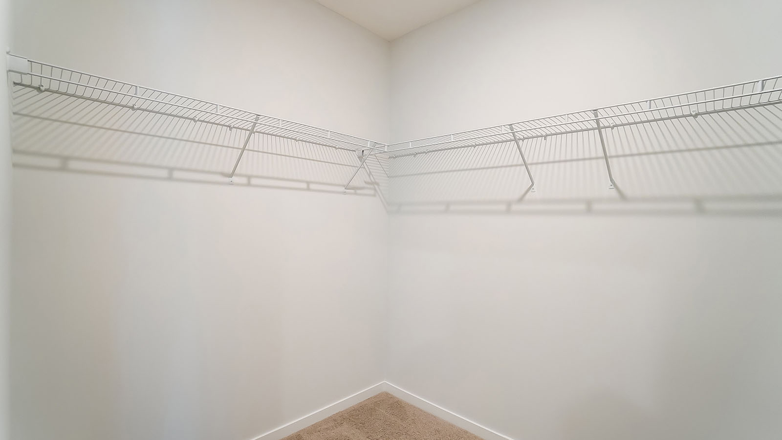 primary walk in closet and wire shelving