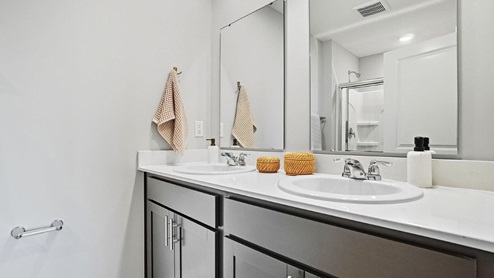 primary ensuite bath with double vanity