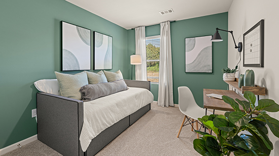 second bedroom staged as office