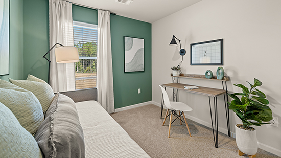 second bedroom staged as office