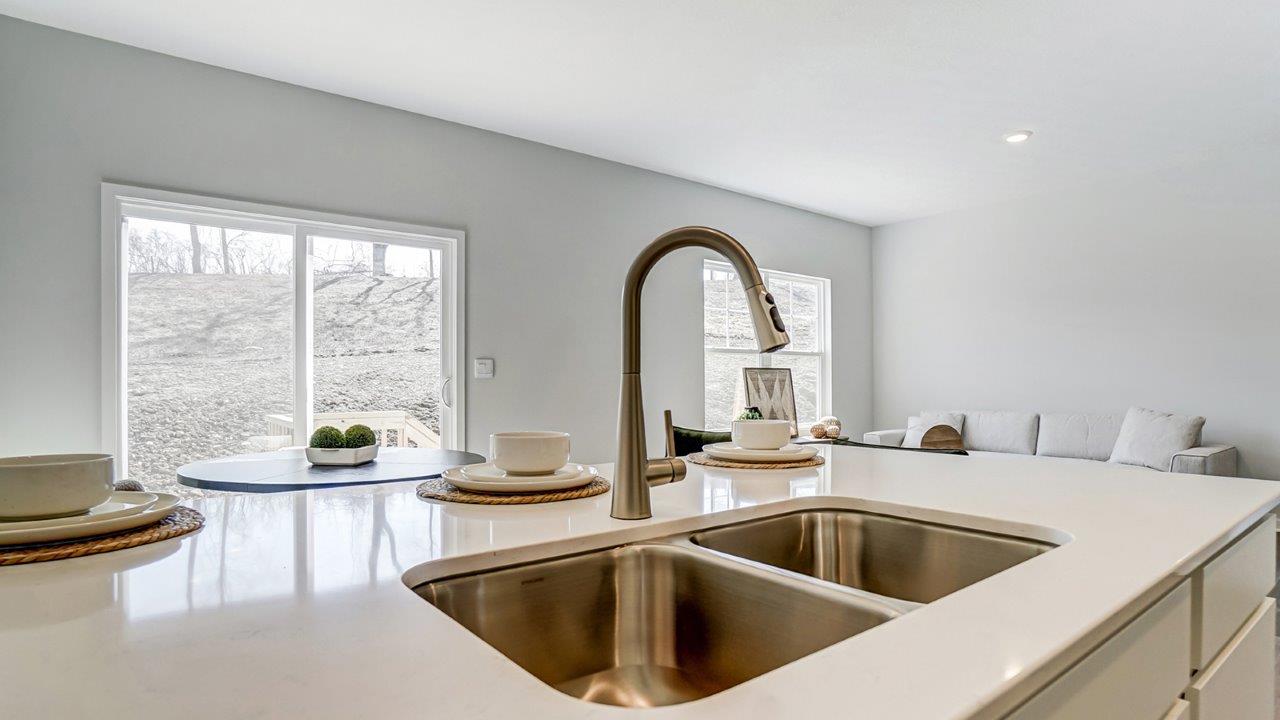 kitchen island with stainless steel split sink