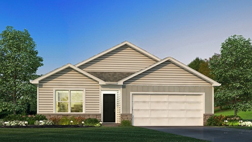 Exterior beige home with stone detailing