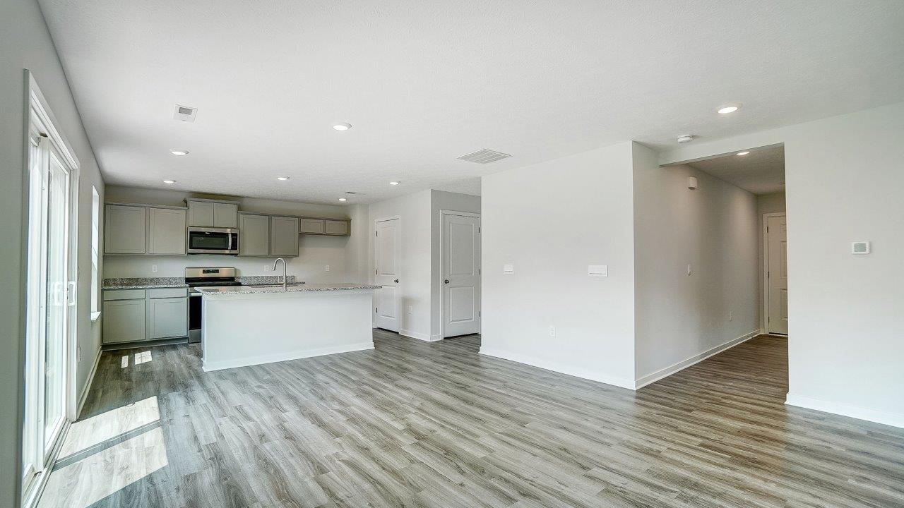 kitchen with grey cabinets and built in island