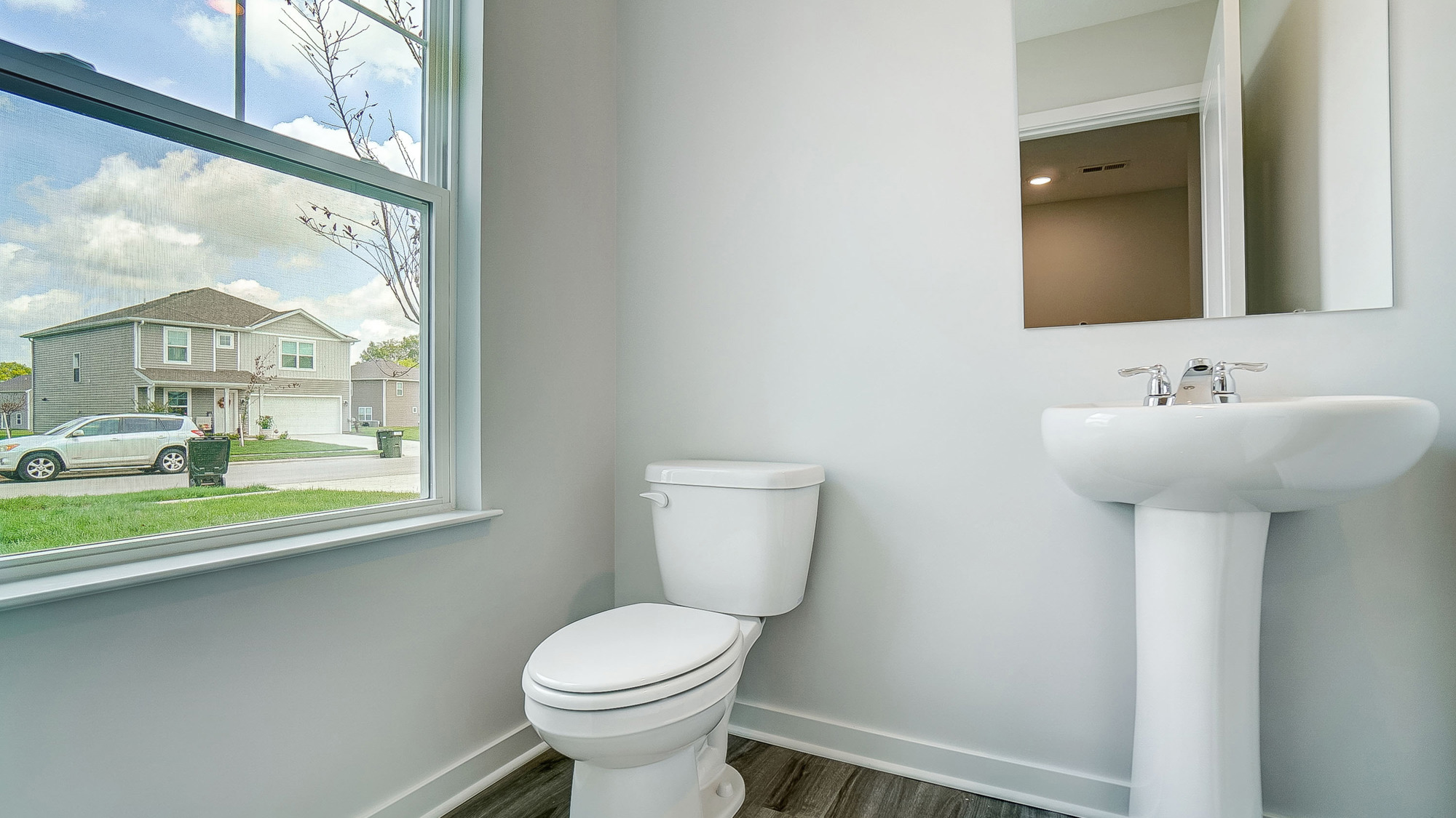 first floor powder room with window