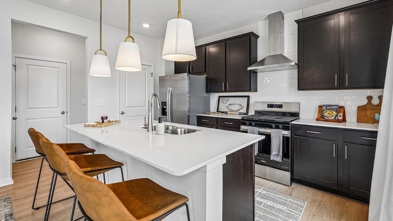 Bellamy kitchen with brown stain cabinets