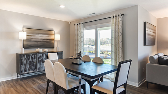 dining table and chairs, rear sliding patio doors