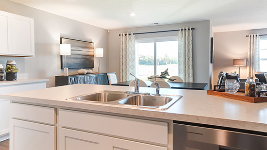 built in kitchen island with split sink