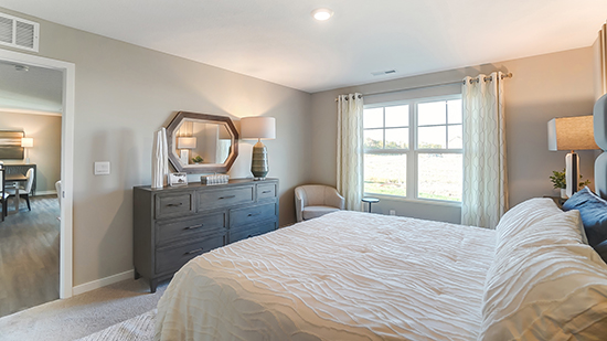 furnished primary bedroom with double window, double window