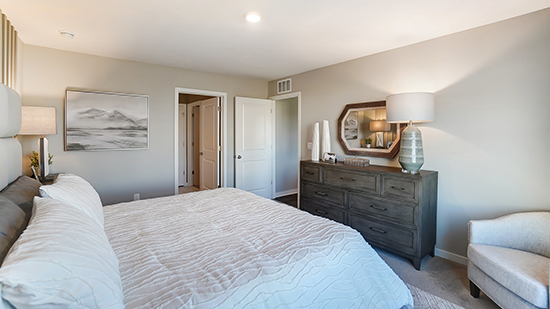 furnished primary bedroom ensuite bath and entry