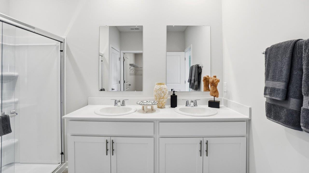 ensuite double vanity and walk in shower