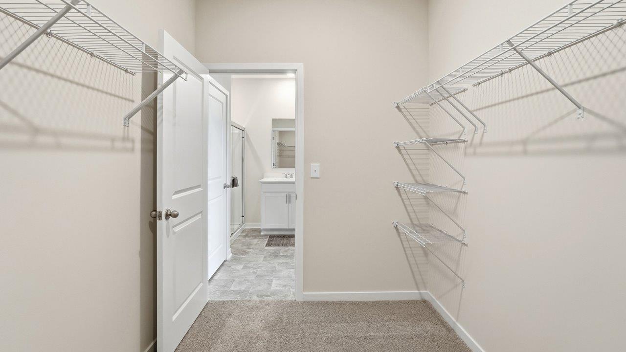 primary walk in closet with ventilated shelving