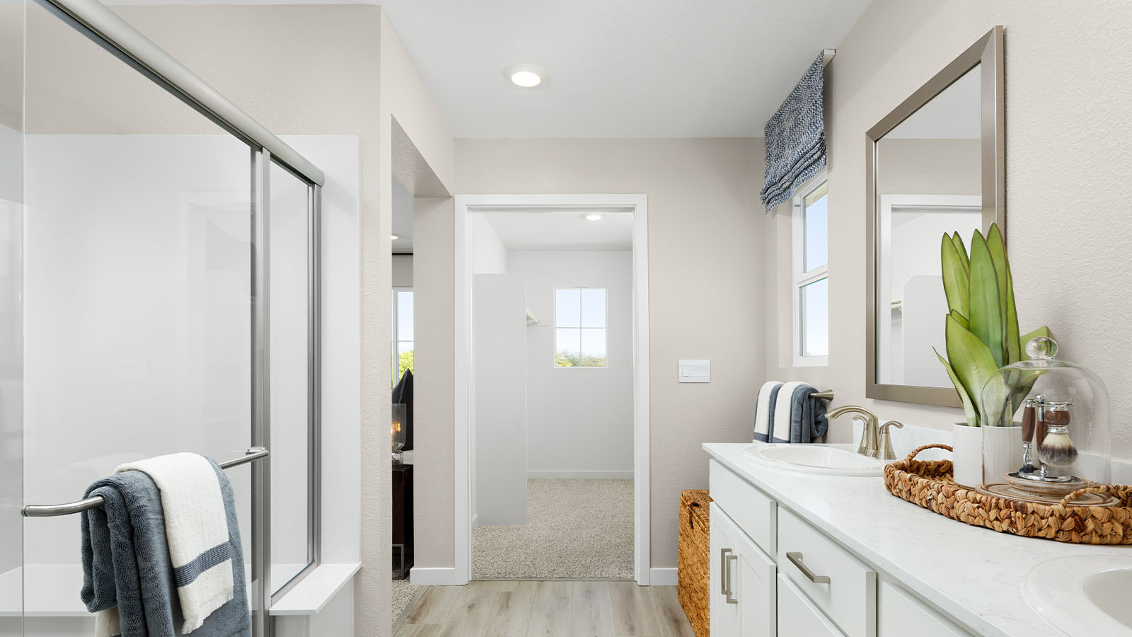 Jasper Plan 1547  spa inspired primary bathroom with dual sinks and oversized walk in shower