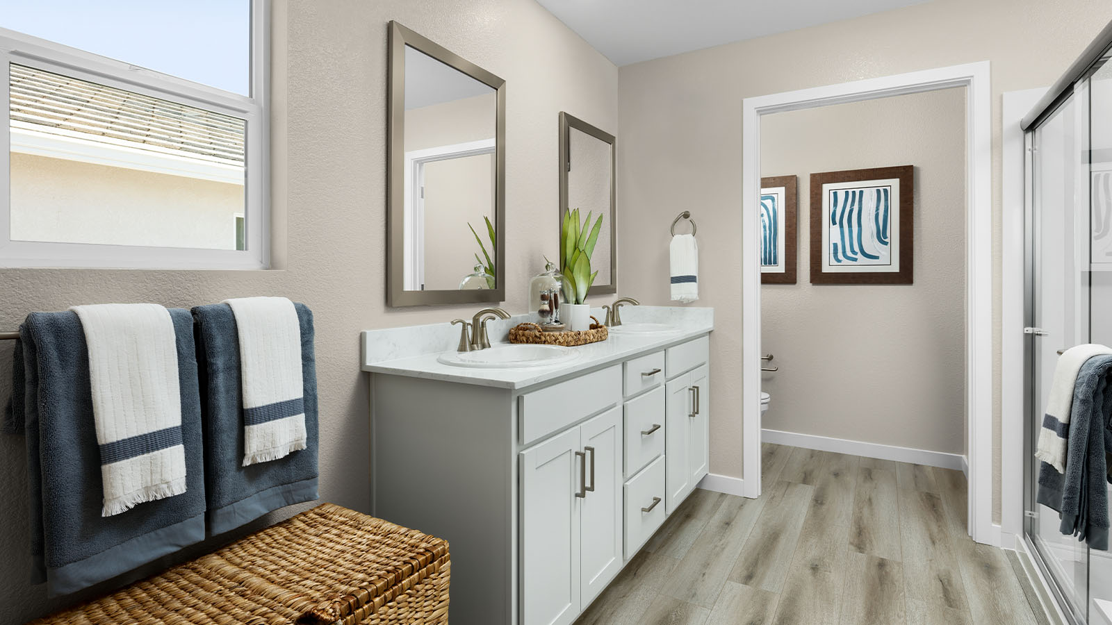 Jasper Muir Plan 1547  spa inspired primary bathroom with walk in shower