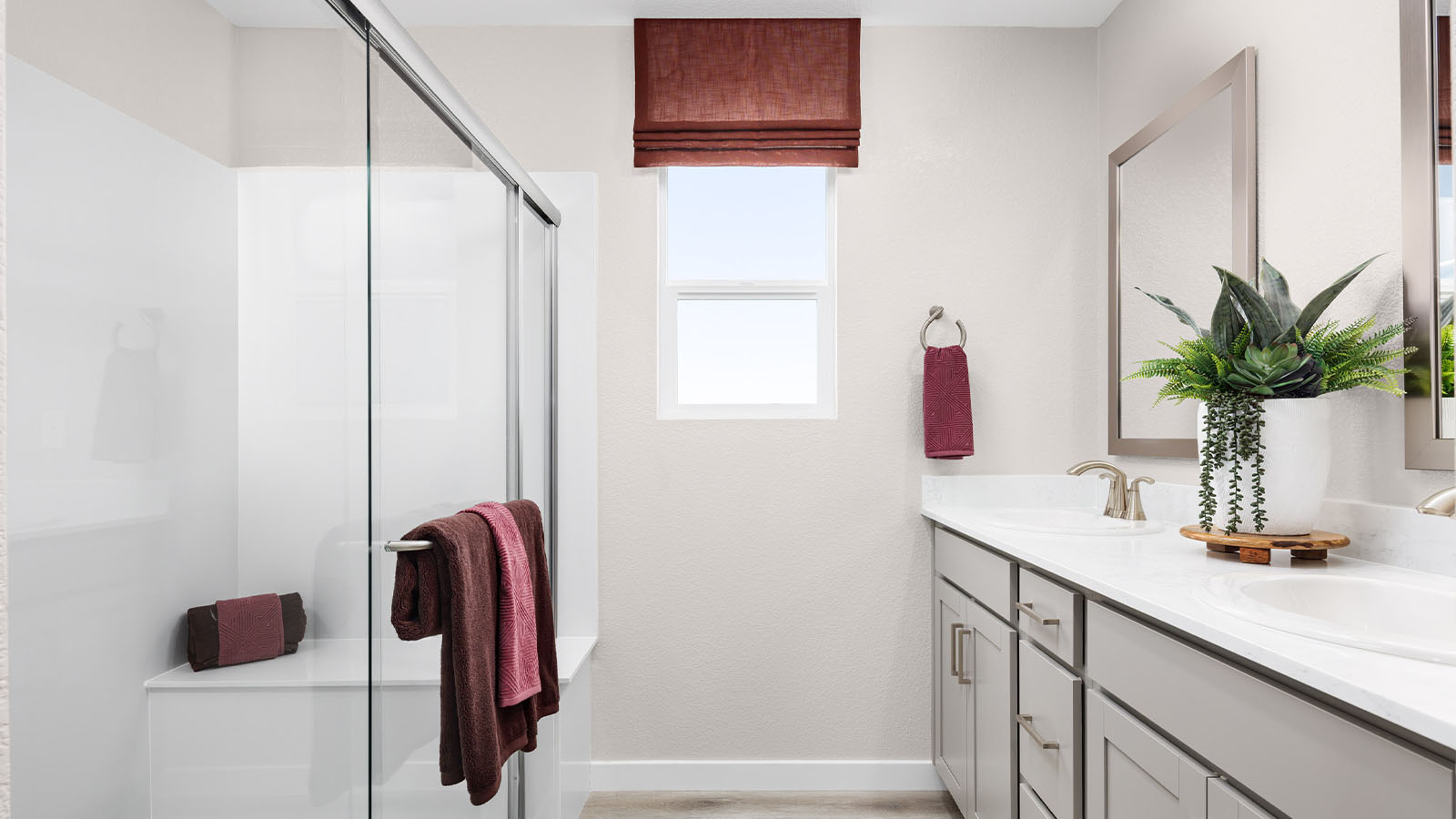 Jasper Clementine Plan 1811  spa inspired primary bathroom with over sized shower and dual sinks