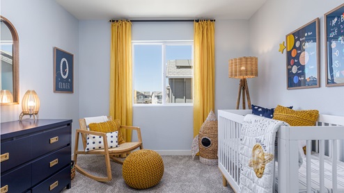 Comfortable bedroom with paned window