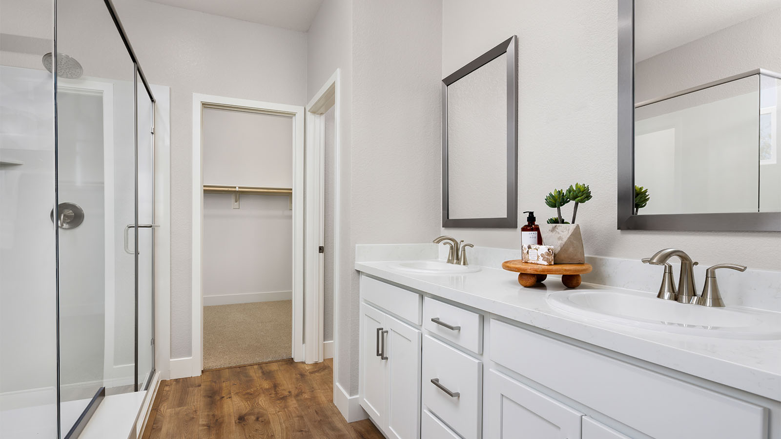 Ibiza at Delta Shores Willow Plan 2594 spa inspired primary bathroom with oversizd shower