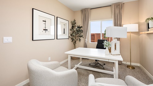 Comfortable bedroom with paned window