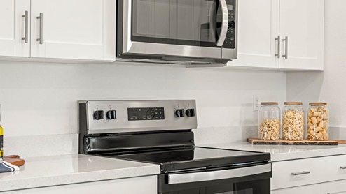 Stainless steel appliances and ample cabinet space