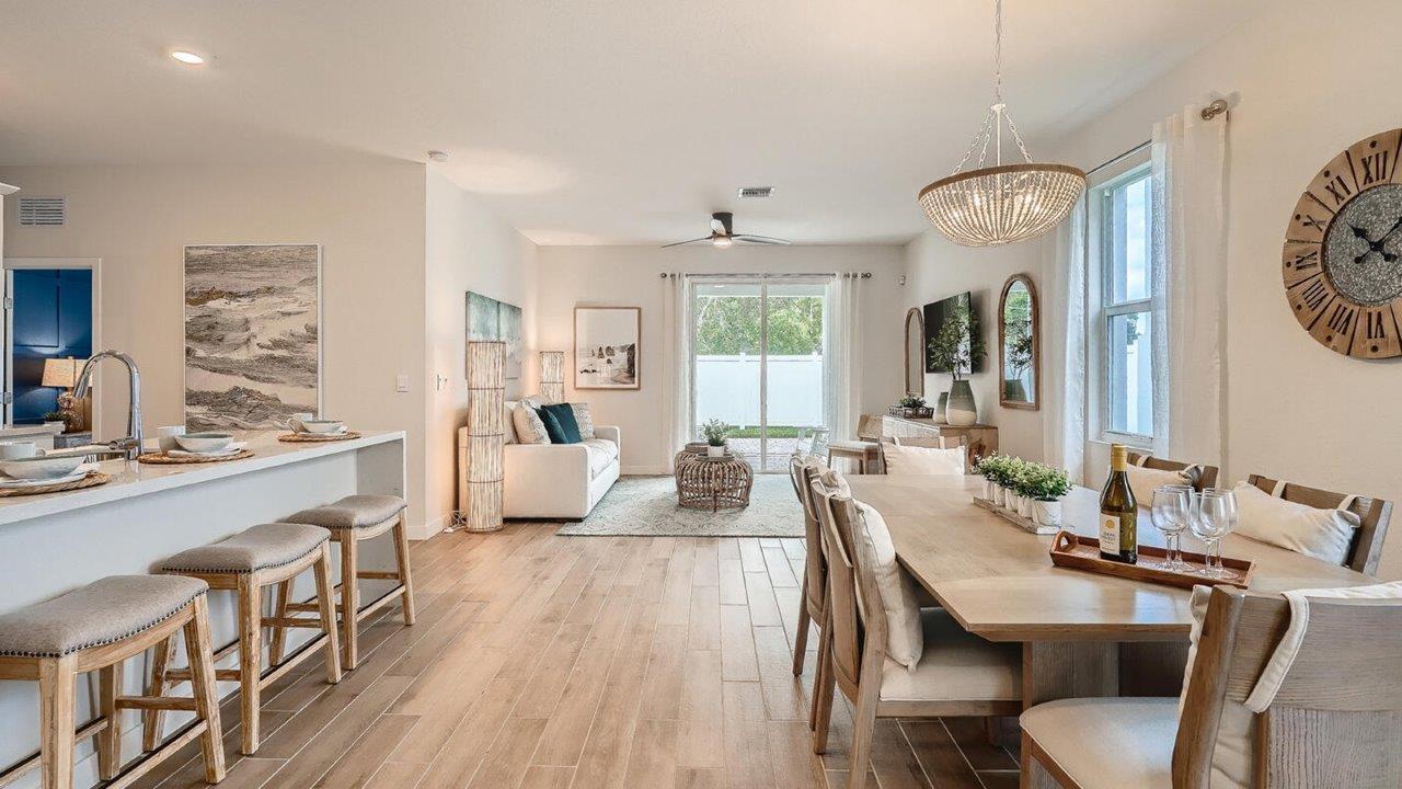 open concept living and dining room