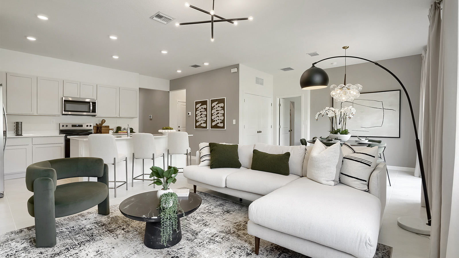 open concept modern living room area