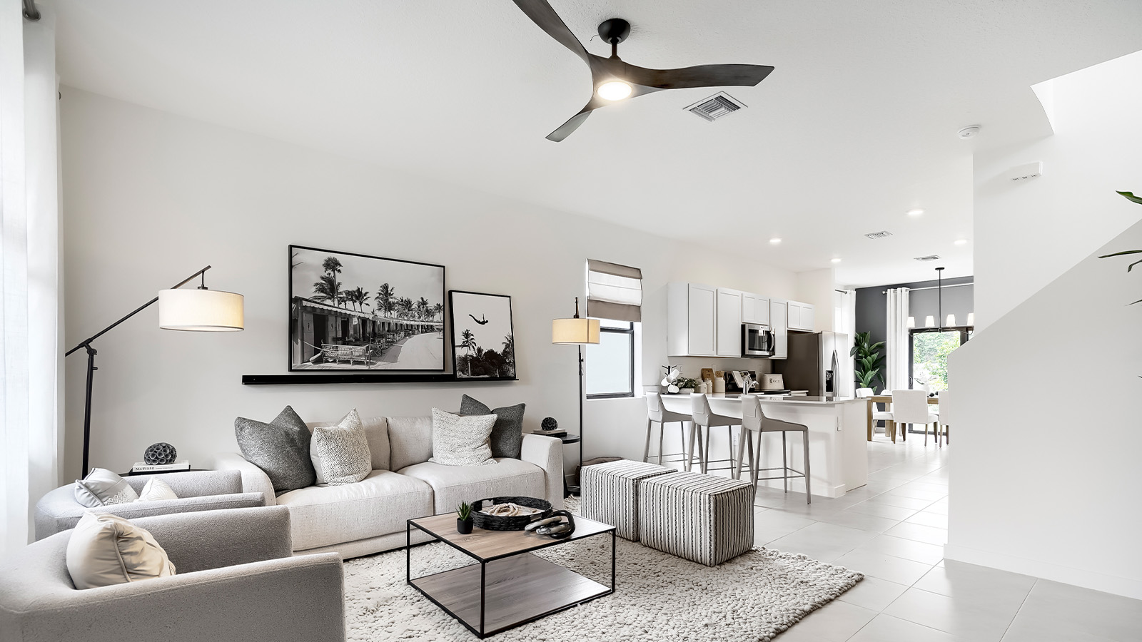 open concept living room and dining room area