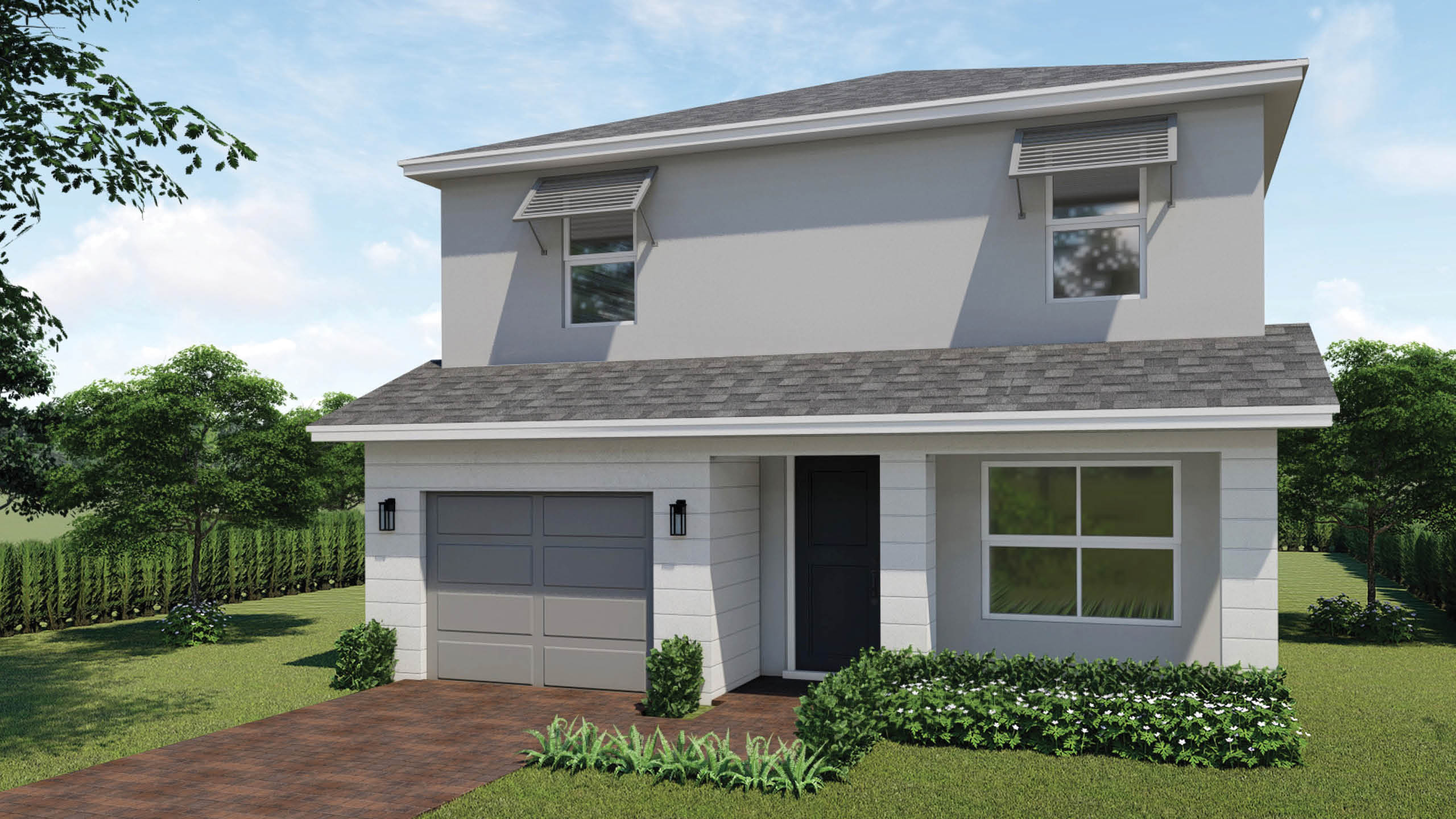 rendering of front exterior of home in contemporary style
