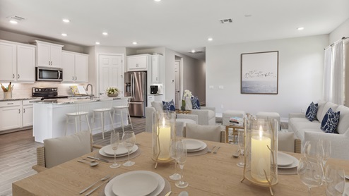 This is a view from inside the Clifton but behind the dining room table so you can fully see the kitchen and living room.