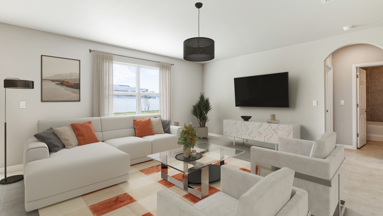 Inside of the virtually staged Hayden in Coral Bay, located in North Fort Myers, FL.