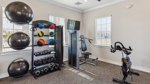 Fitness center view of weights and exercise machines