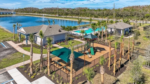 Aerial view of Asher Park pool and playground