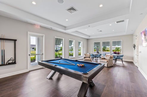 Inside of the amenity center pool tables
