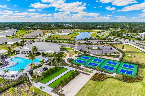 Amenity view of amenity center Pool, Pickle Ball/Bocce courts Ariel