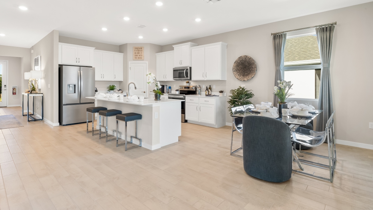 Another angle of the Lantana kitchen. This angle shows how the kitchen connects to the dining space.
