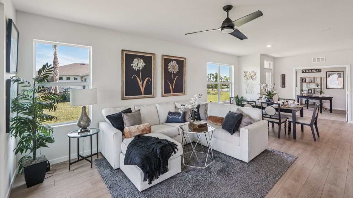 Another angle of the Carrington living room. This angle shows how the room connects to the dining space.