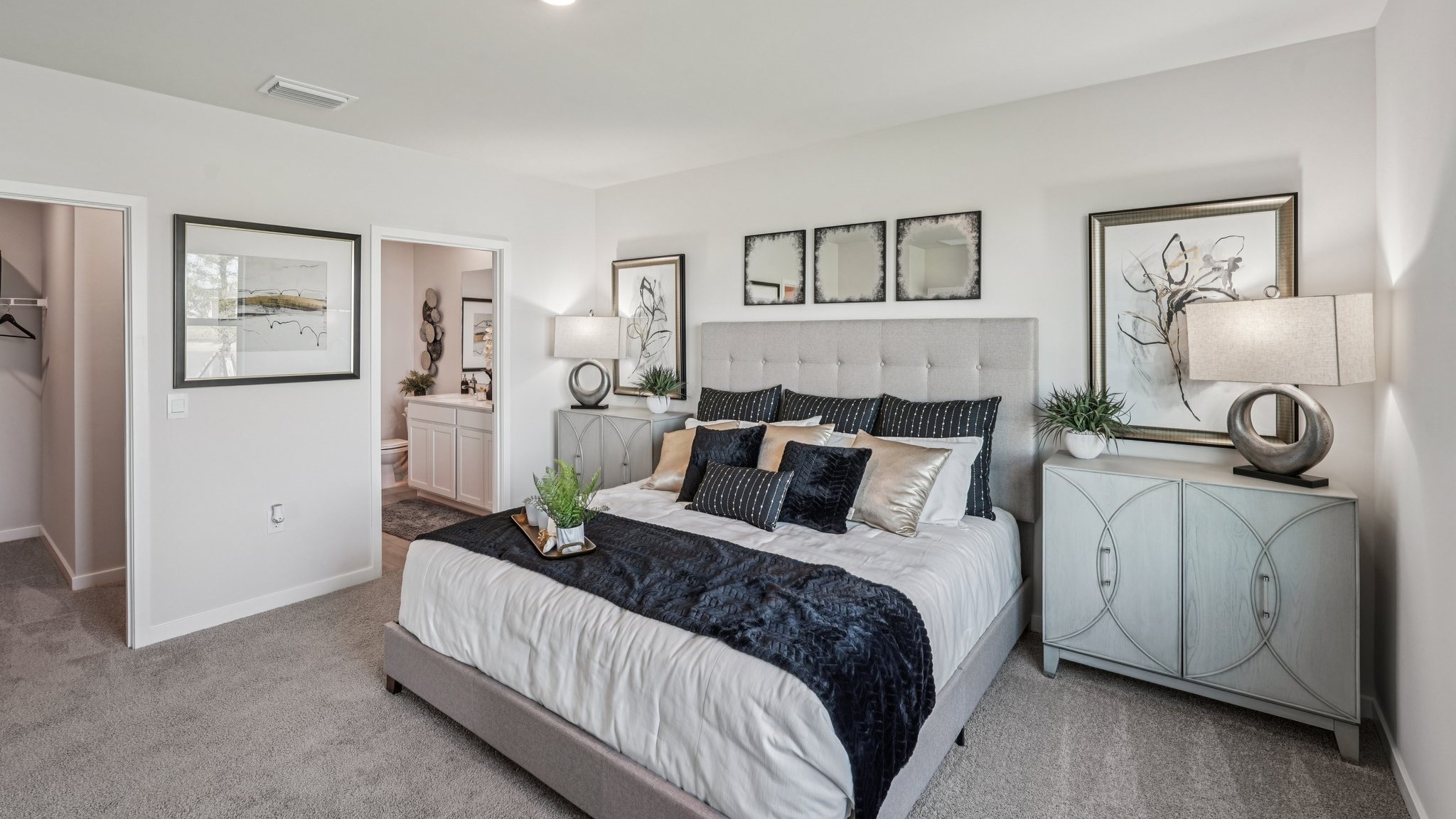 Another angle of bedroom 2. This angle shows where the bathroom and closet are located in the room.
