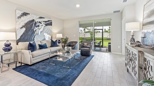 Inside the Carrington model living room. The entrance to the lanai is seen here.