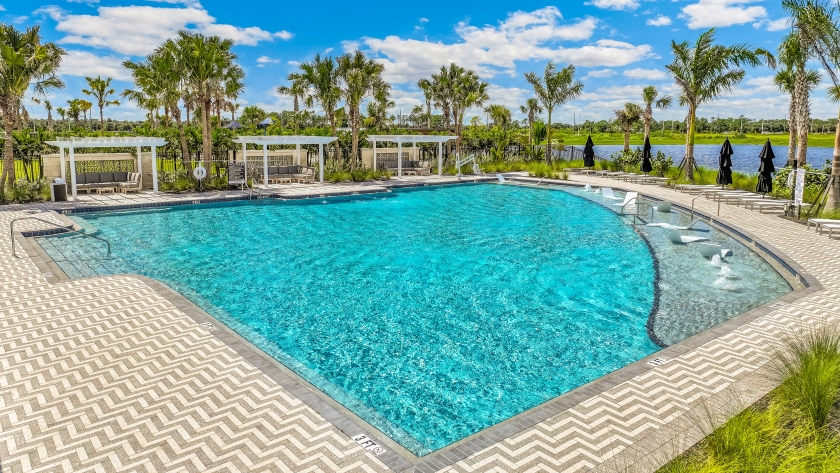 Outside of the amenity clubhouse pool