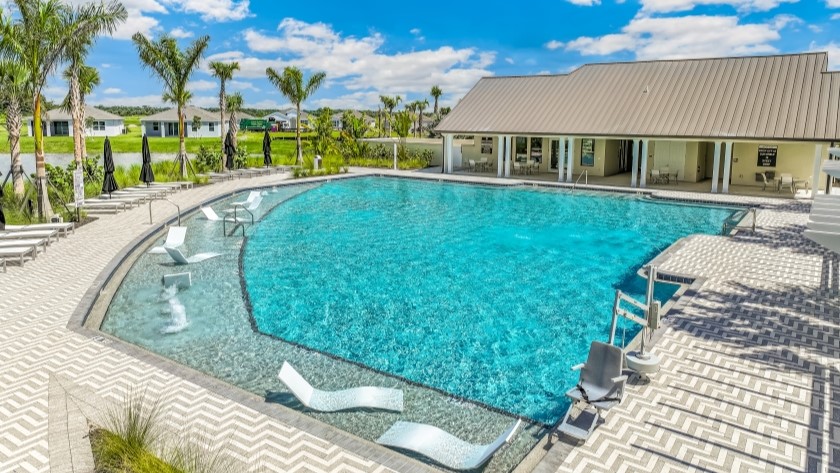 Outside of the amenity clubhouse pool
