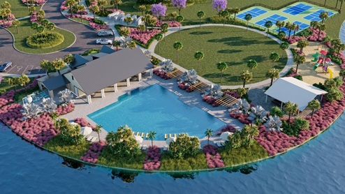 Outside of the Coral Lakes Amenity Ariel Rendering